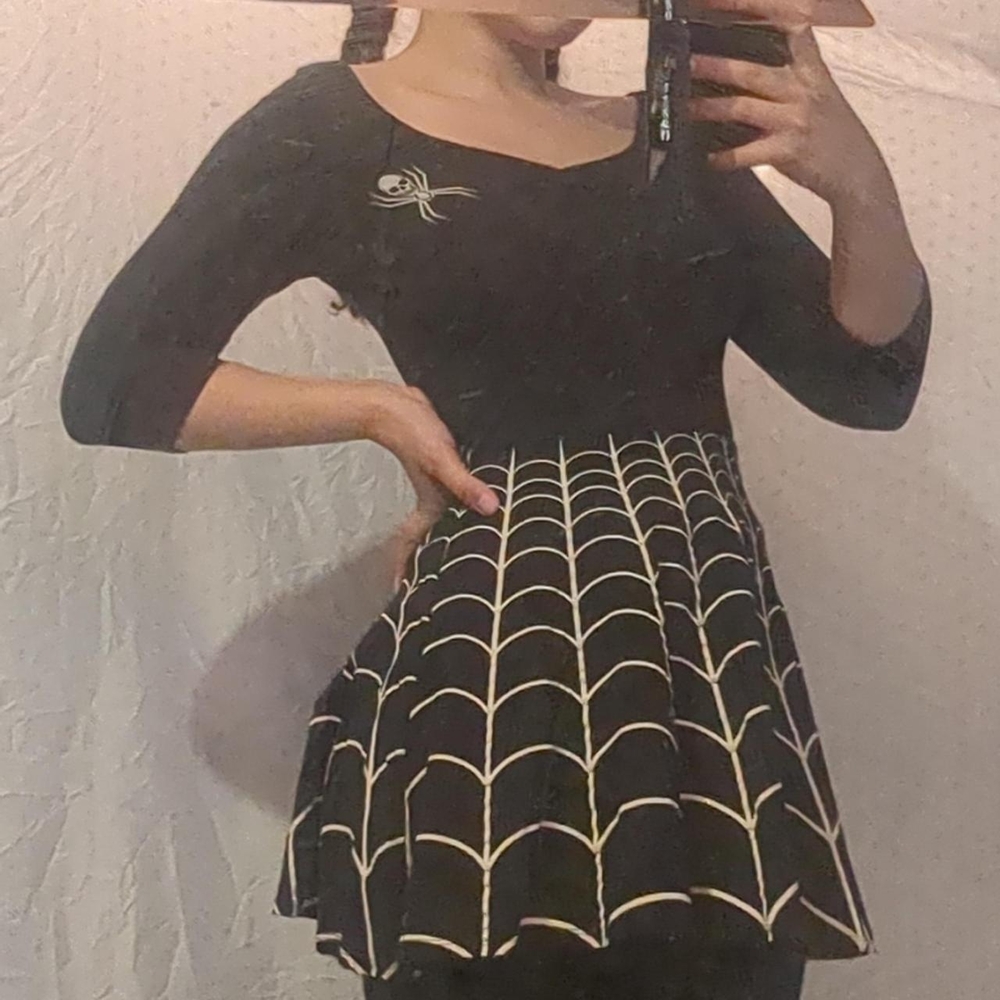 Kreepsville666 Black and White Spider Web Dress